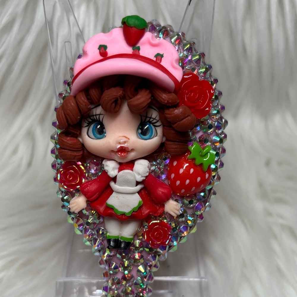 Strawberry shortcake Hand Crafted Pink and Red Kids Hair Brush - Picture 3 of 4